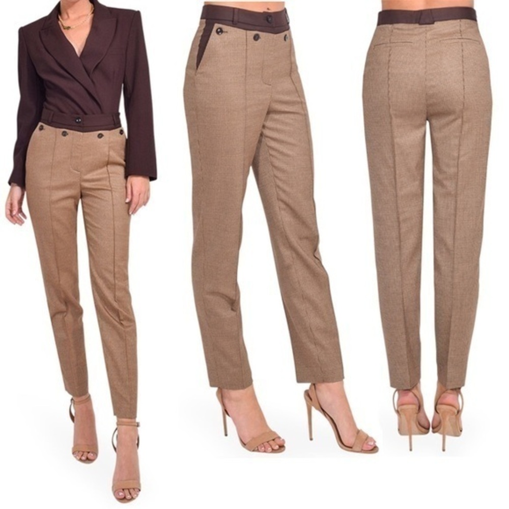 Jonathan Simkhai NWT Spencer Wool Blend Houndstooth Brown Ankle Pants M (8)